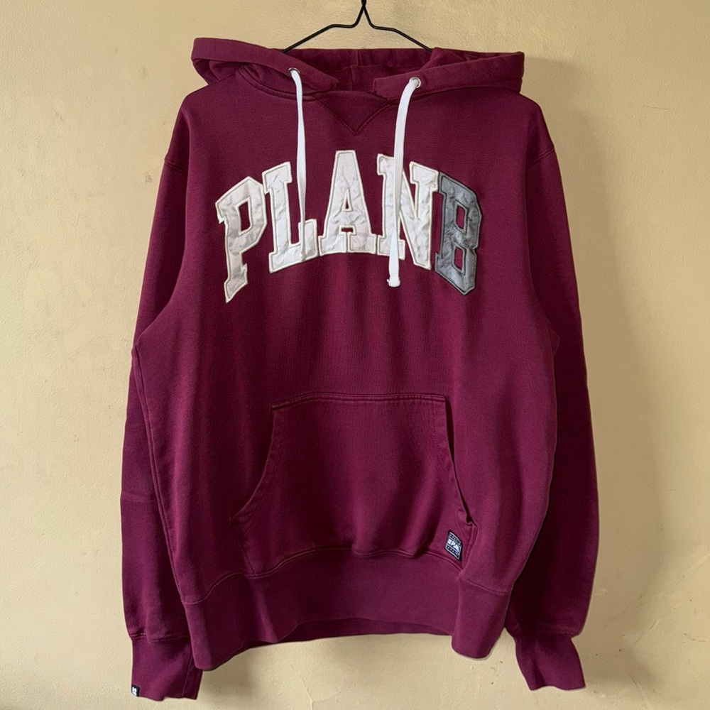 Vintage 2000s Plan B Embroidered Arch Logo Skate Hoodie Burgundy